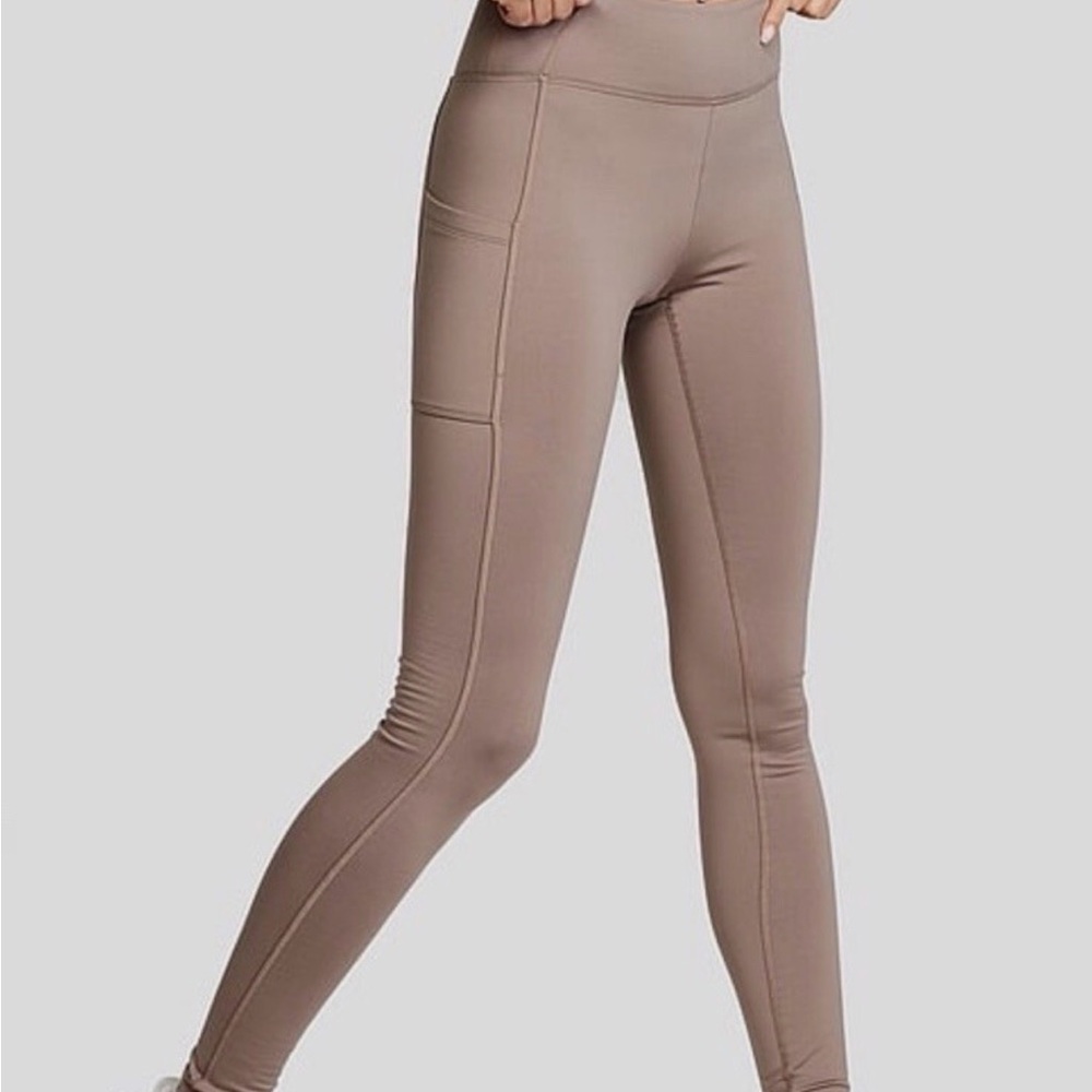 $55 NWT Victoria's Secret Pink Active Beige Tan Full Length Legging Womens Small